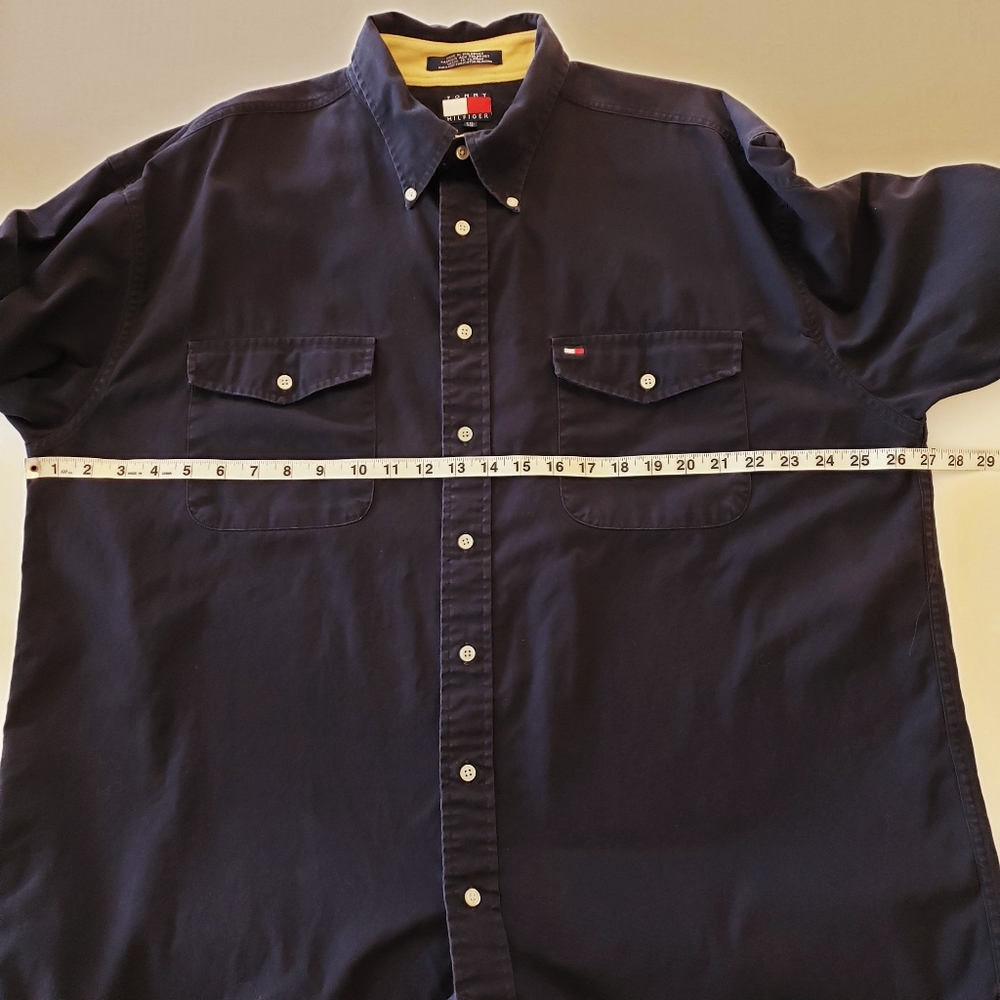 Vintage Tommy Hilfiger Navy Blue Shirt 100% Cotton - Picture 7 of 11